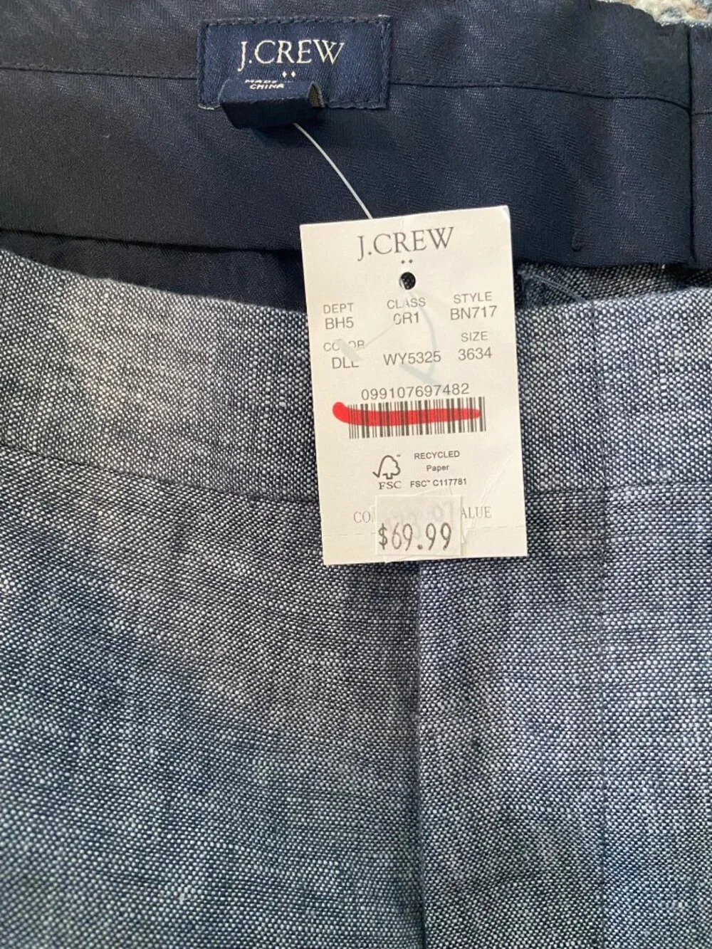 NWT J.Crew Blue 100% Linen Lined Pants – Waist 36